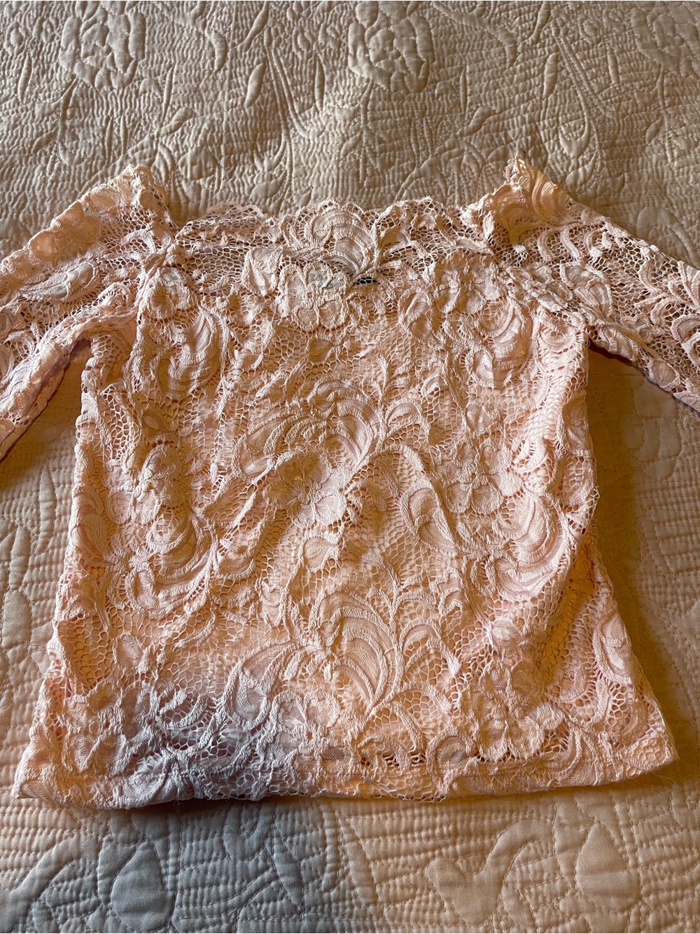 Ambiance Peach Lace Off-Shoulder Blouse